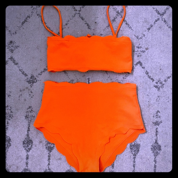 Zaful Other - NWOT neon orange scalloped highwaist bikini